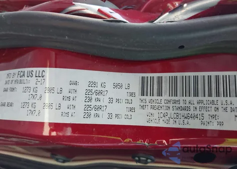 2017 Jeep Cherokee Latitude Fwd from USA, damaged, VIN 1C4PJLCB1HW640415